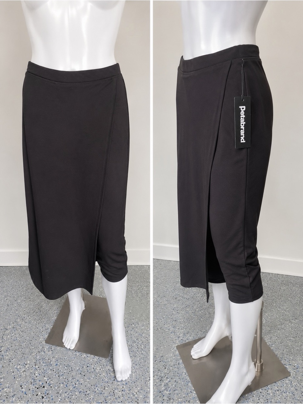 Betabrand Black Midi Pencil Skirt with Front Slit